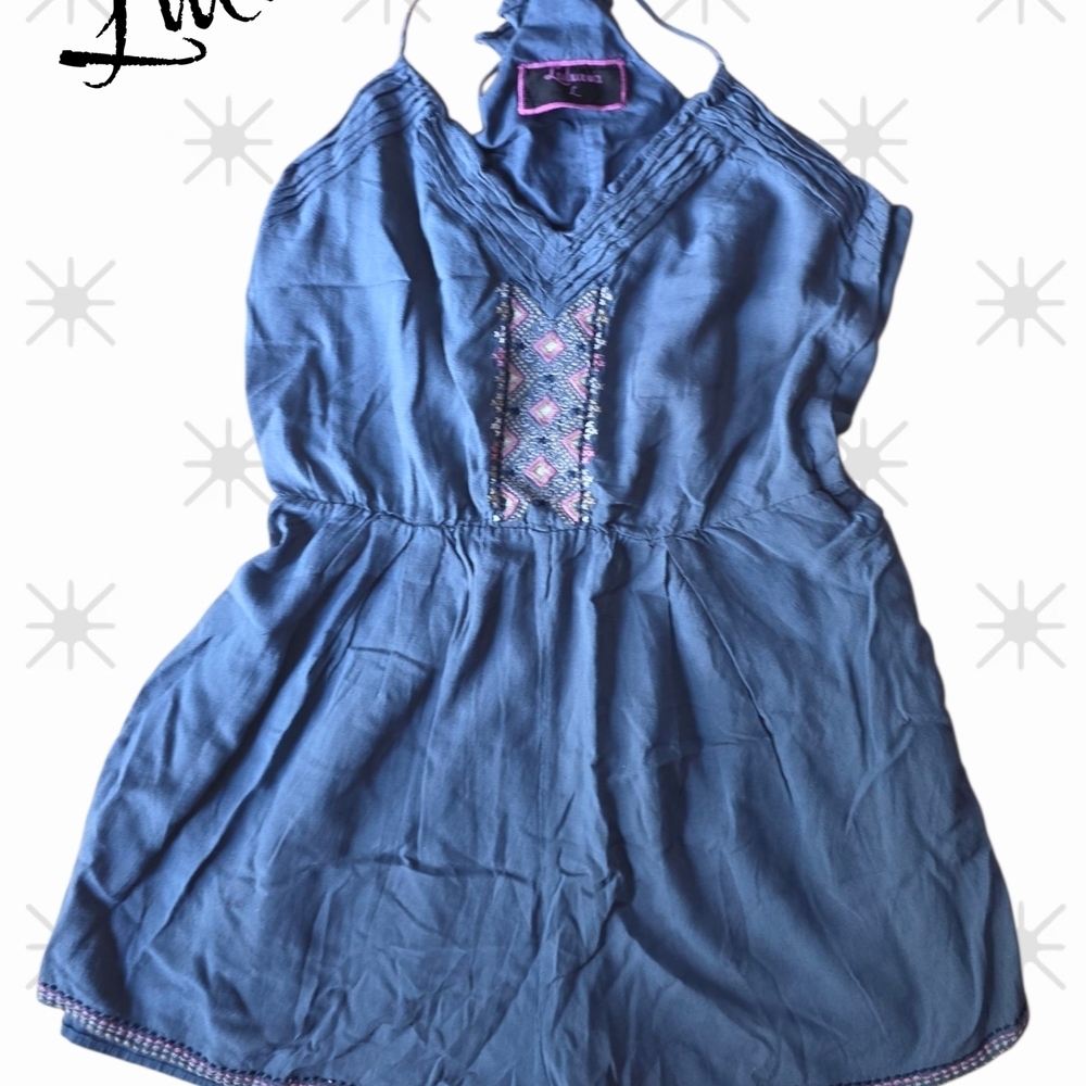 Blue Halter Romper Embroidered Detail Luluvia (SHO40) - Picture 3 of 11